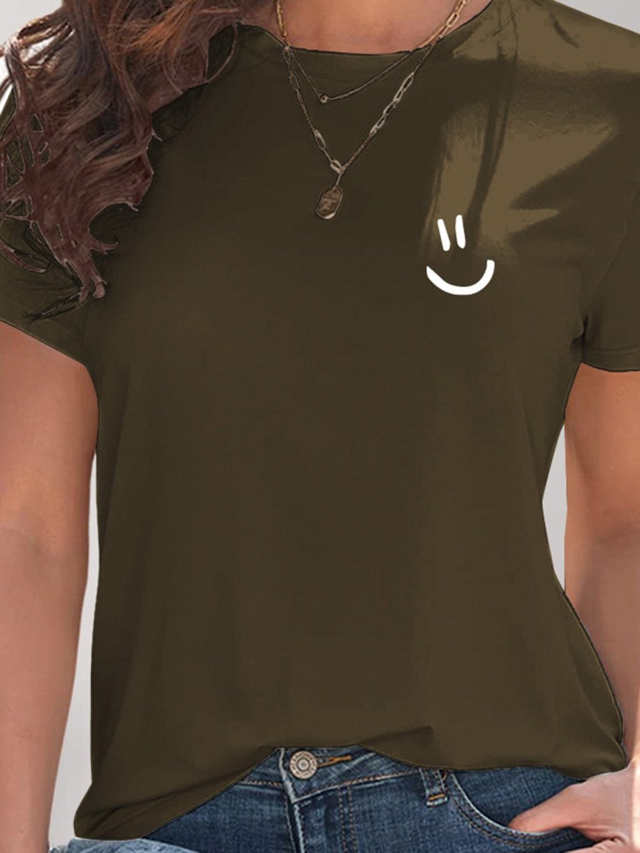 Smile Graphic Round Neck Short Sleeve T-Shirt - Top