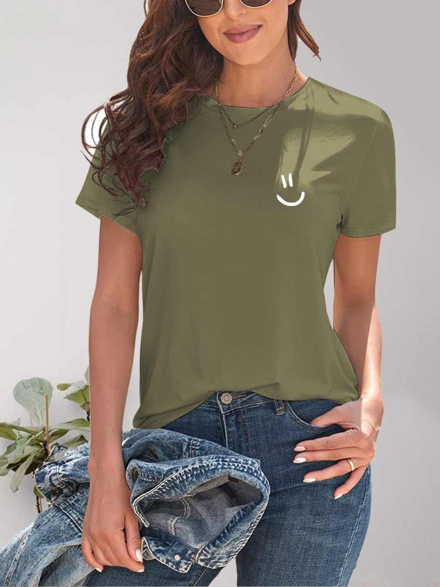 Smile Graphic Round Neck Short Sleeve T-Shirt - Top