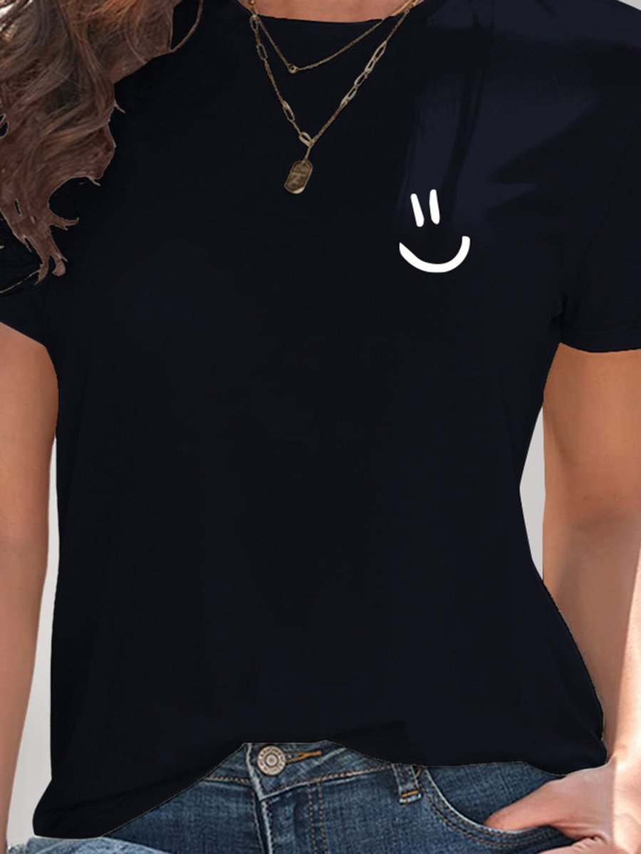 Smile Graphic Round Neck Short Sleeve T-Shirt - Top