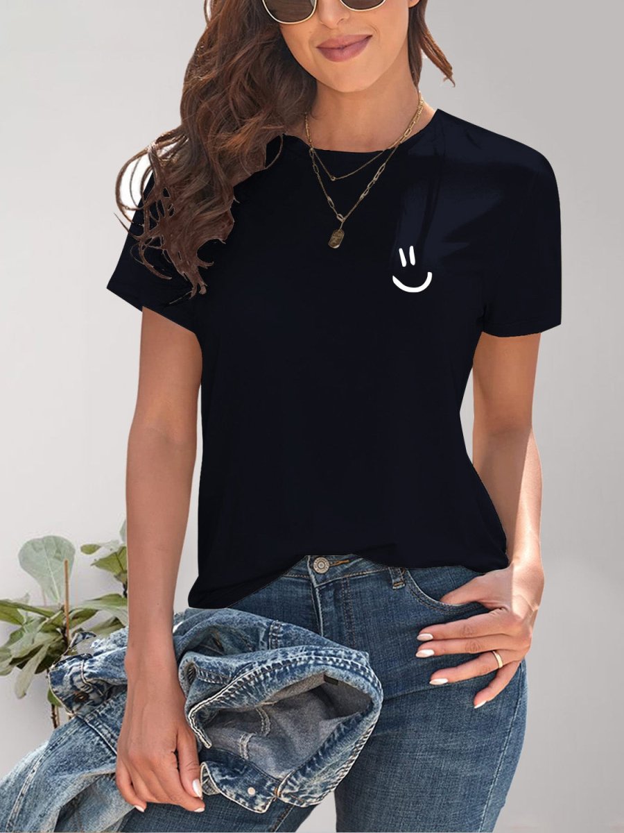 Smile Graphic Round Neck Short Sleeve T-Shirt - Top