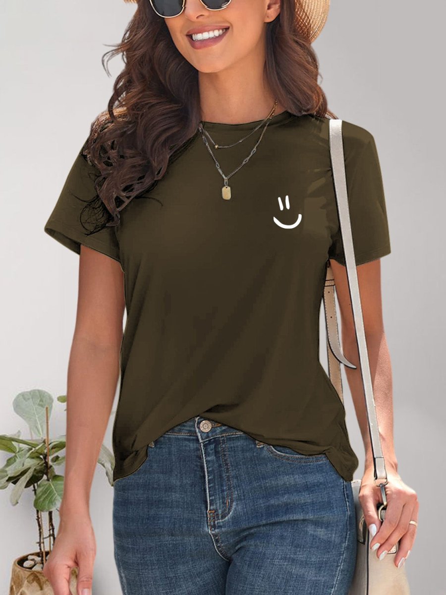 Smile Graphic Round Neck Short Sleeve T-Shirt - Top