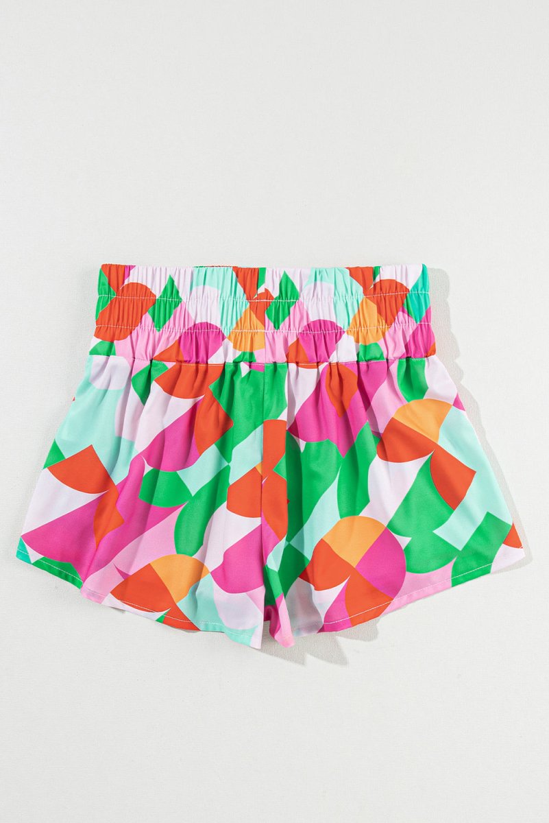 Smocked Contrast Print High Waist Skort - Bottoms