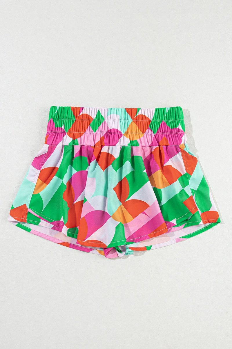 Smocked Contrast Print High Waist Skort - Bottoms