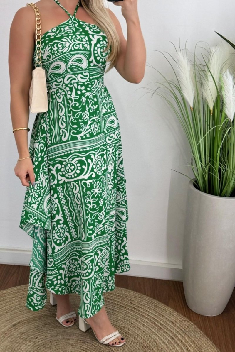 Smocked Printed Halter Neck Dress - New Arrivals