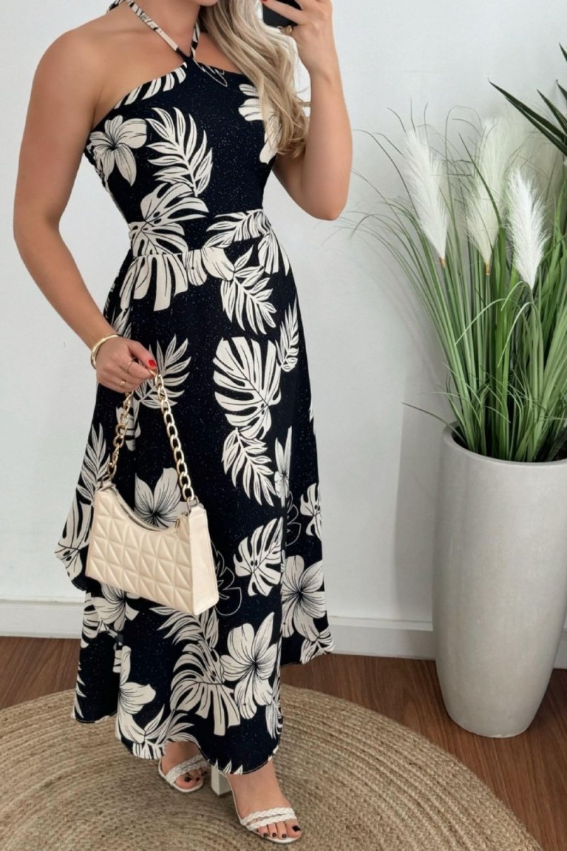 Smocked Printed Halter Neck Dress - New Arrivals