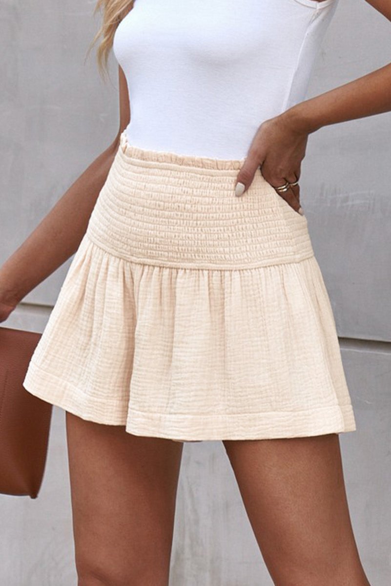 Smocked Wide Waistband Shorts - Bottoms