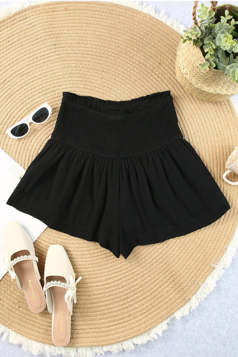 Smocked Wide Waistband Shorts - Bottoms