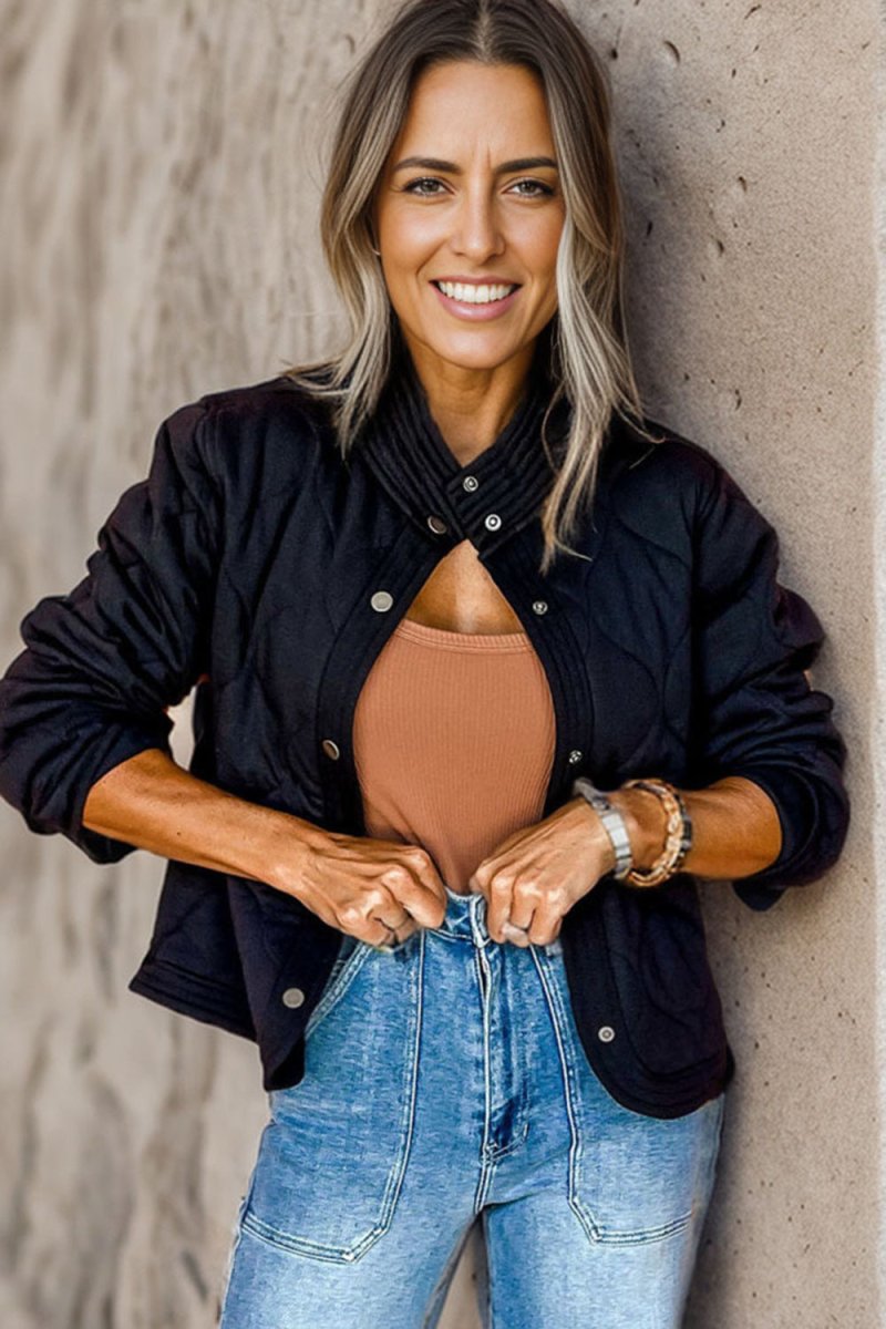 Snap Down Baseball Collar Jacket - Outerwear