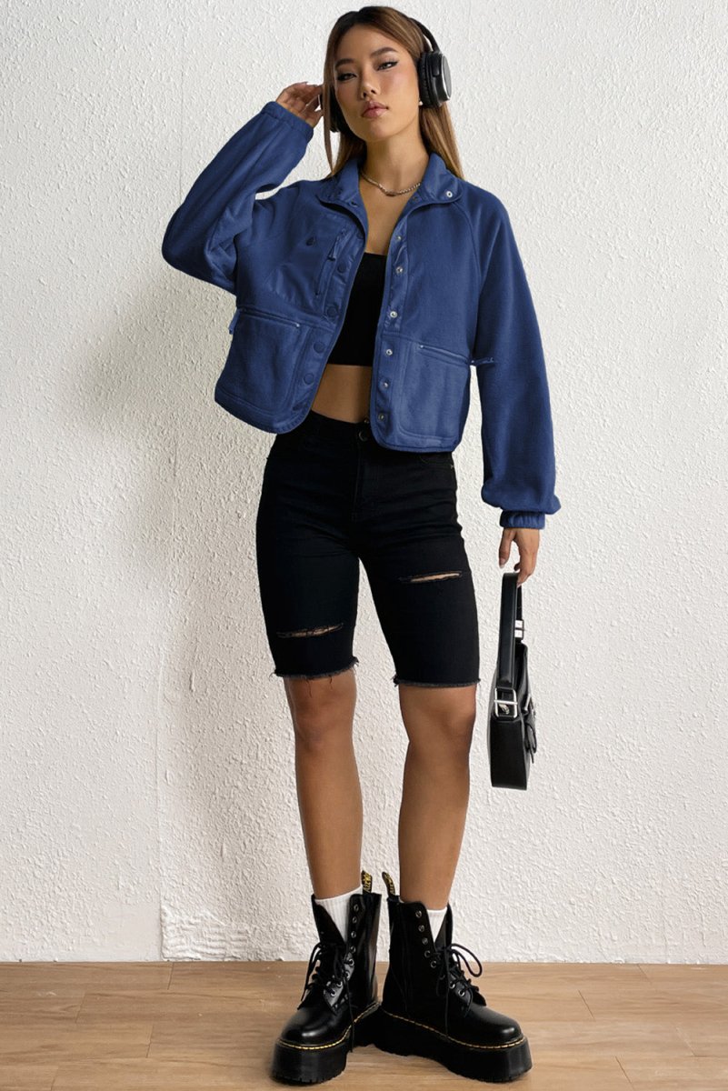 Snap Down Collared Jacket - Outerwear