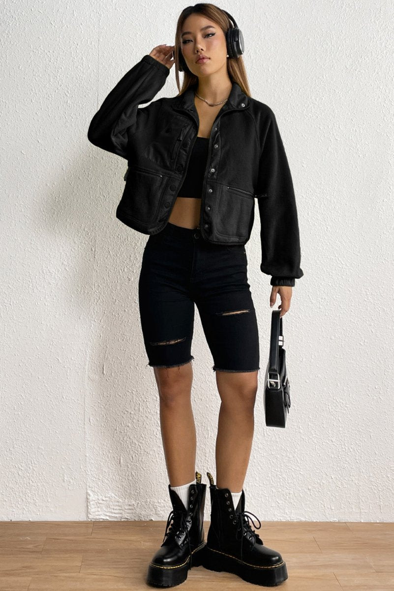 Snap Down Collared Jacket - Outerwear