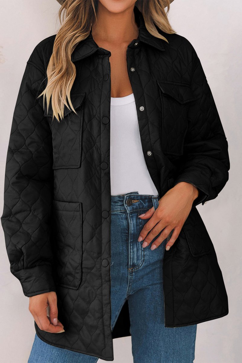 Snap Down Collared Winter Coat - Outerwear