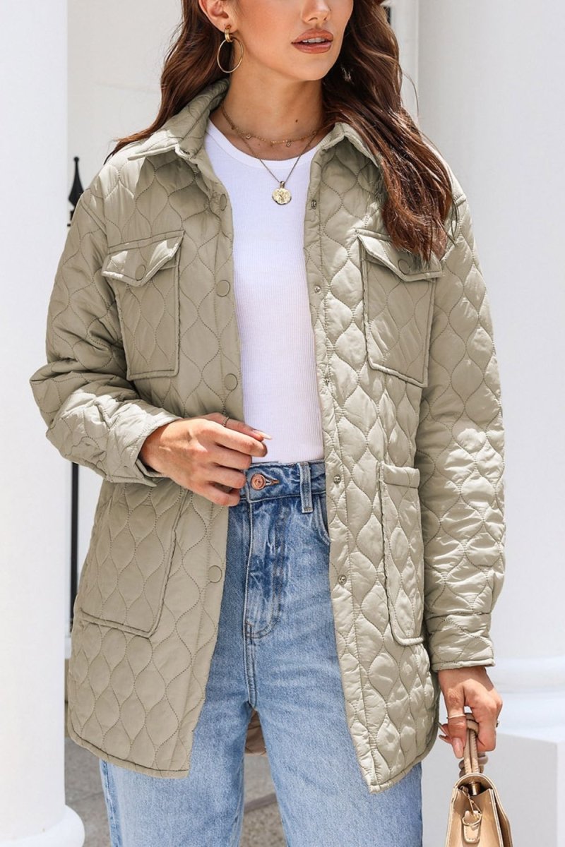Snap Down Collared Winter Coat - Outerwear