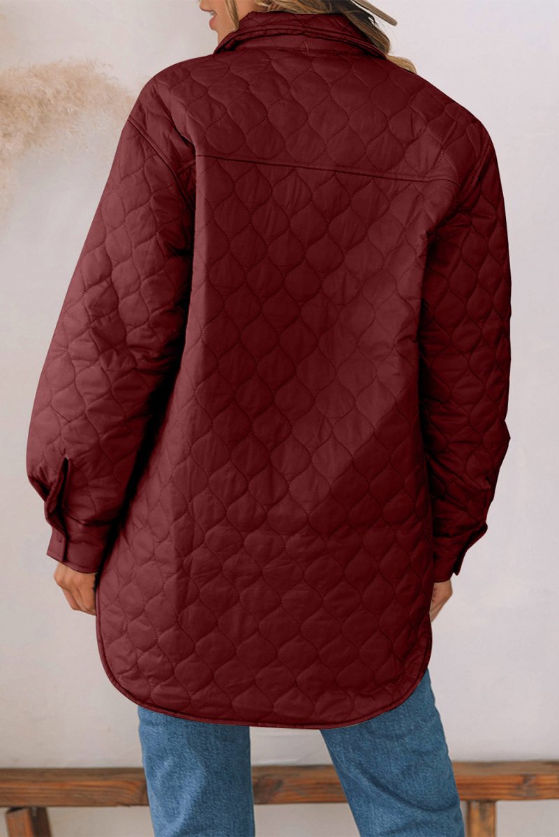 Snap Down Collared Winter Coat - Outerwear