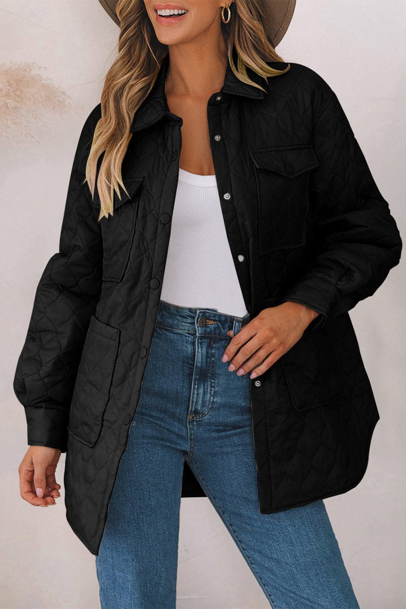 Snap Down Collared Winter Coat - Outerwear