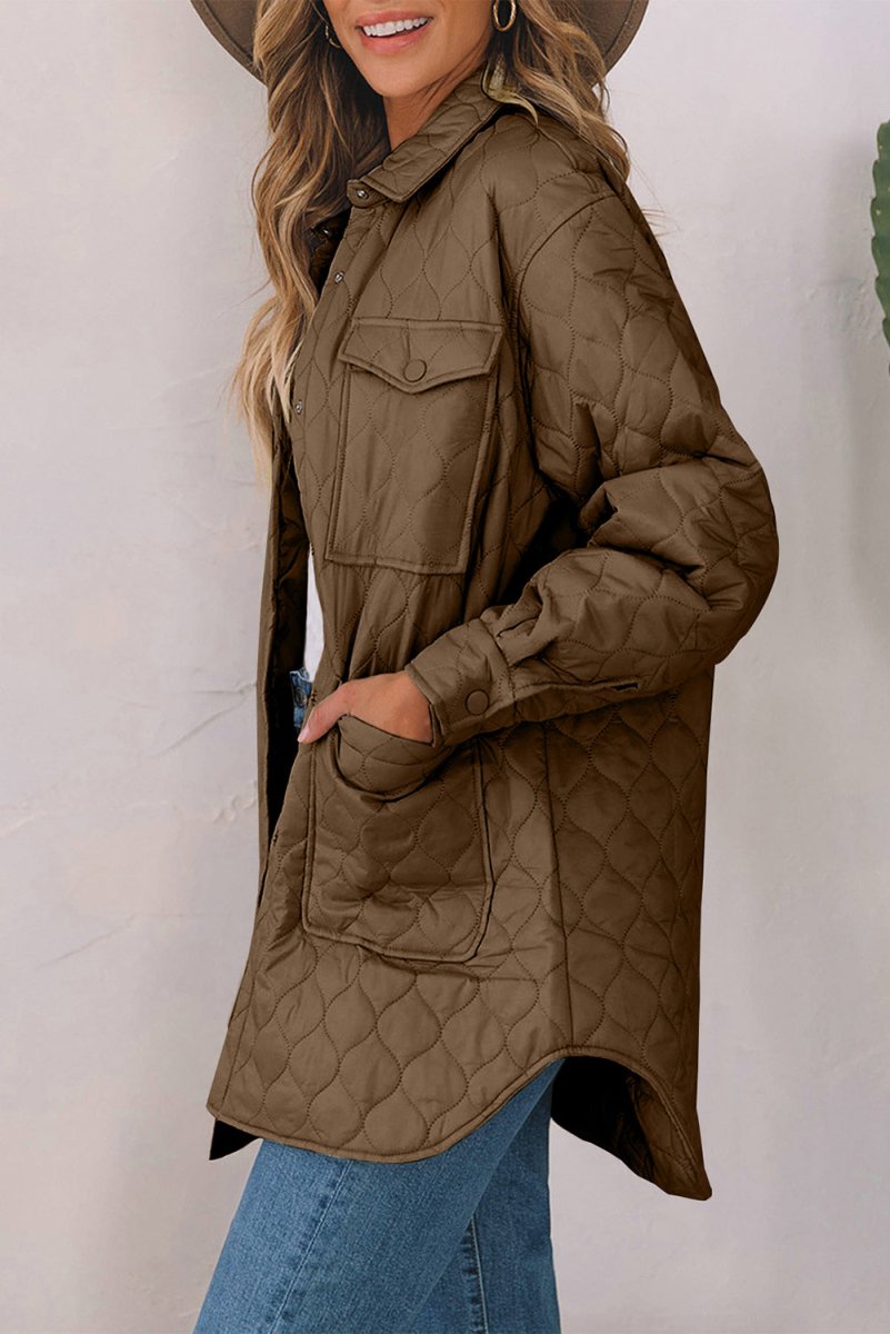 Snap Down Collared Winter Coat - Outerwear