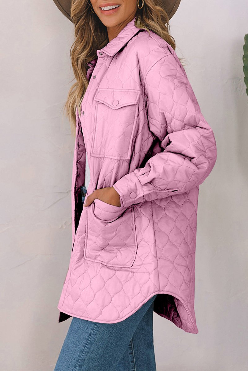 Snap Down Collared Winter Coat - Outerwear