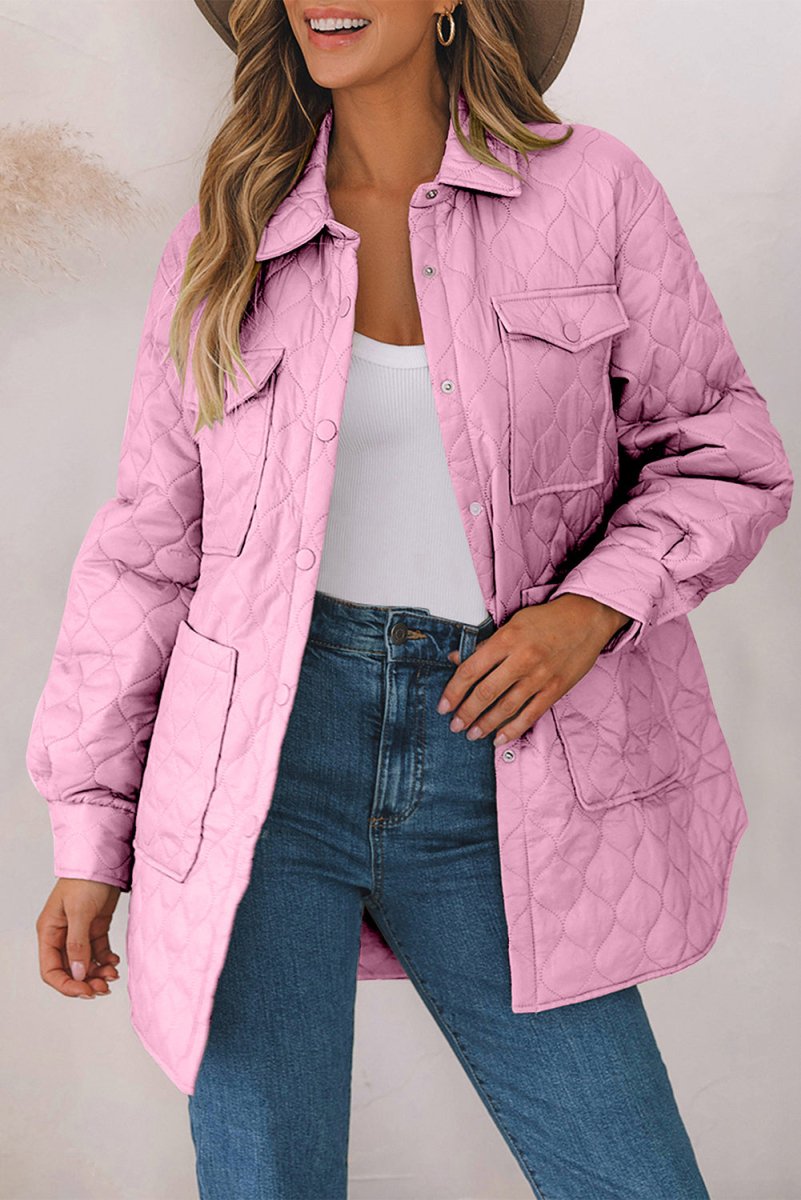 Snap Down Collared Winter Coat - Outerwear