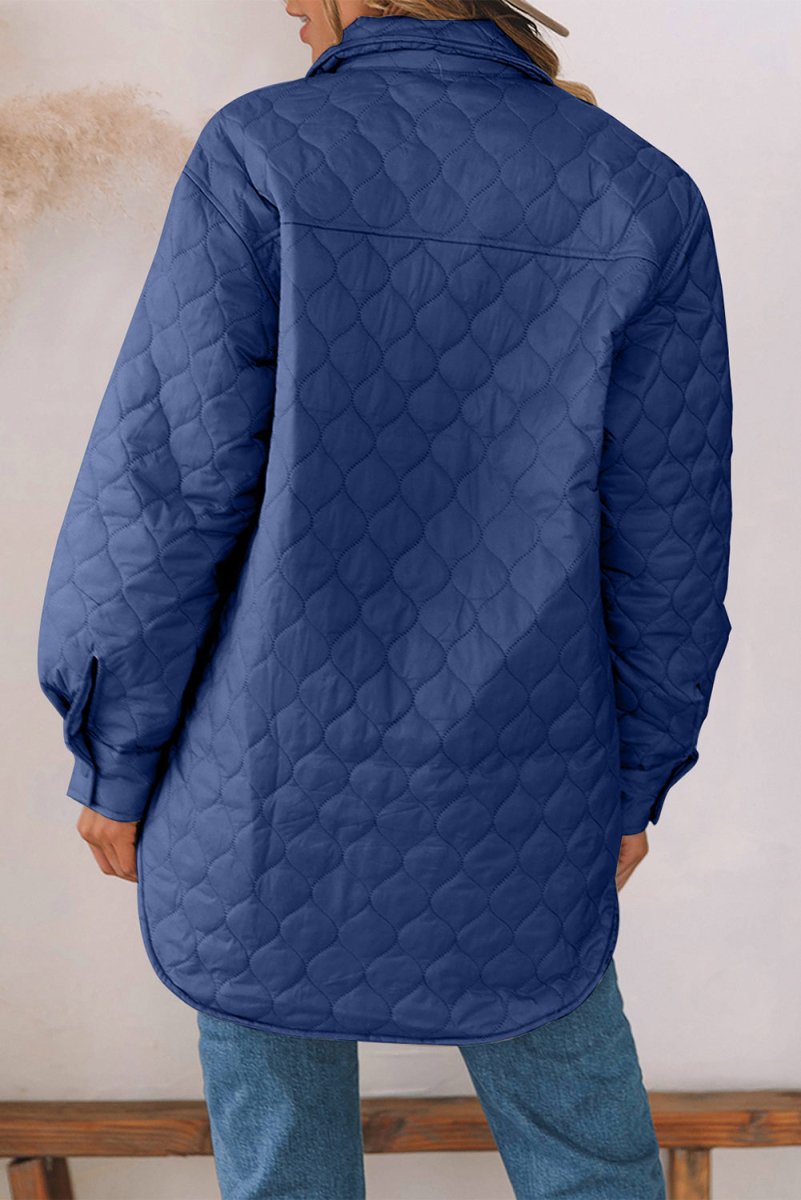 Snap Down Collared Winter Coat - Outerwear