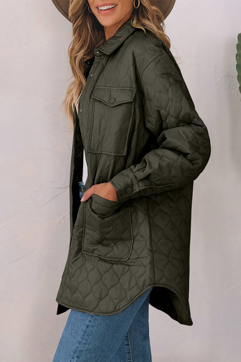 Snap Down Collared Winter Coat - Outerwear
