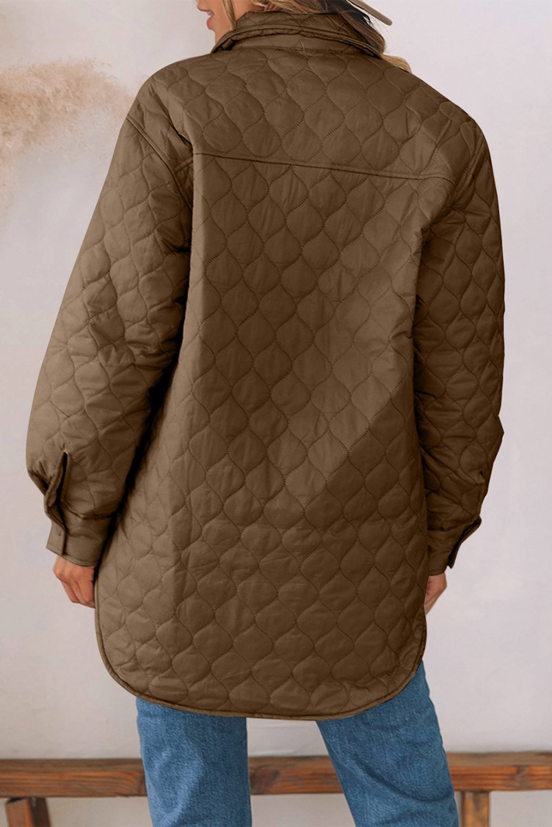 Snap Down Collared Winter Coat - Outerwear