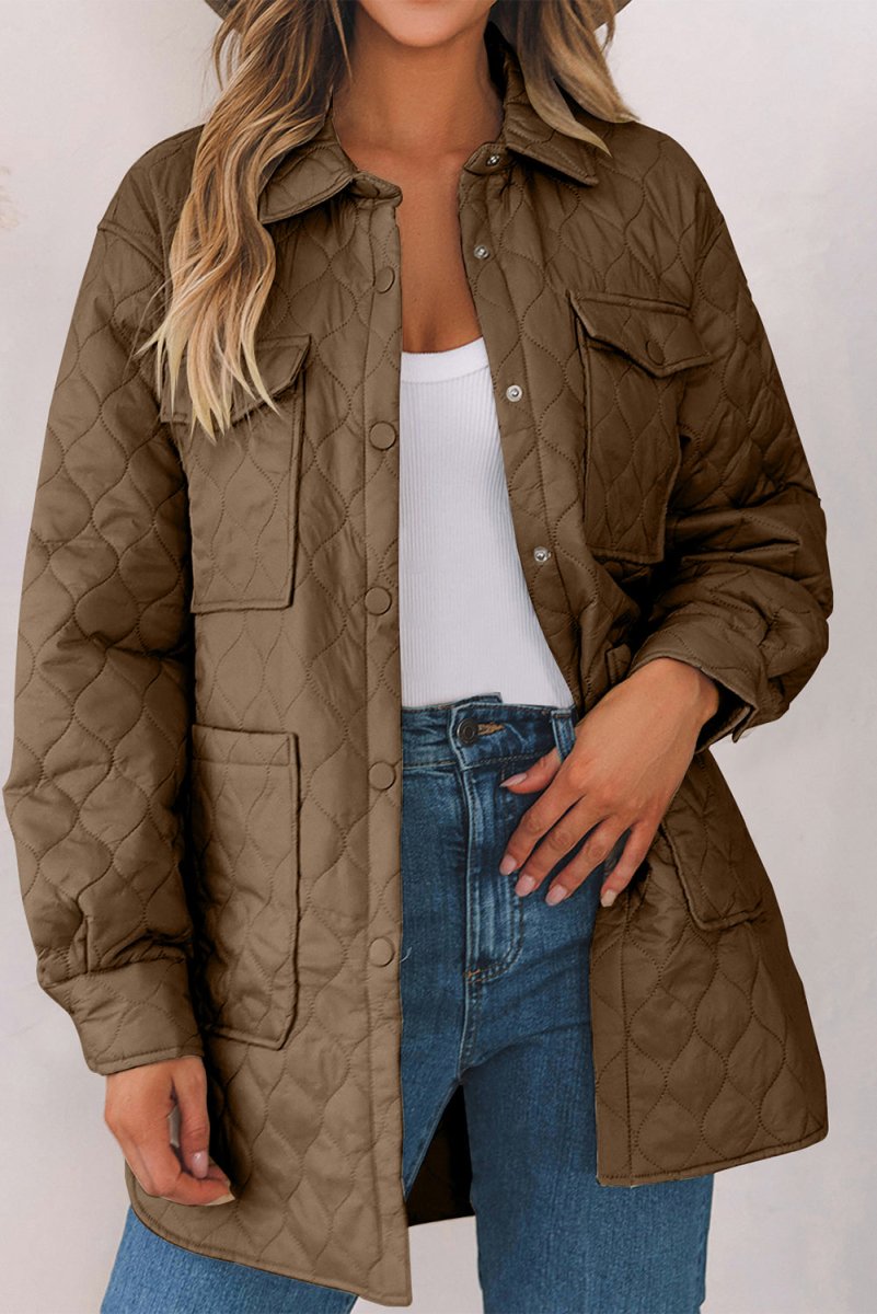 Snap Down Collared Winter Coat - Outerwear