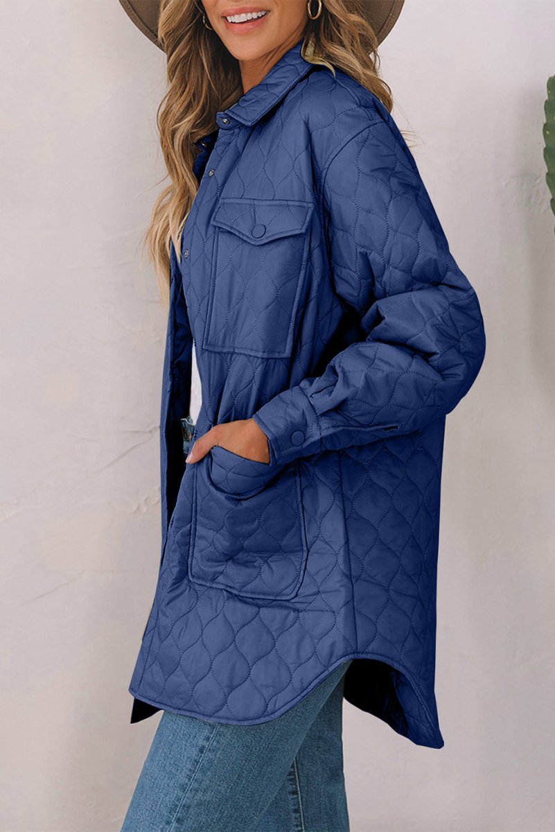 Snap Down Collared Winter Coat - Outerwear