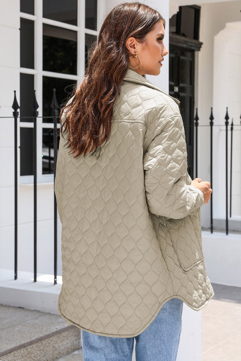 Snap Down Collared Winter Coat - Outerwear