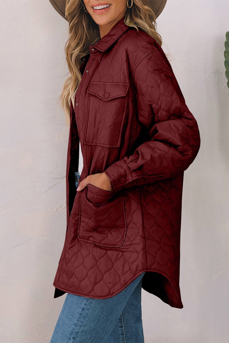 Snap Down Collared Winter Coat - Outerwear