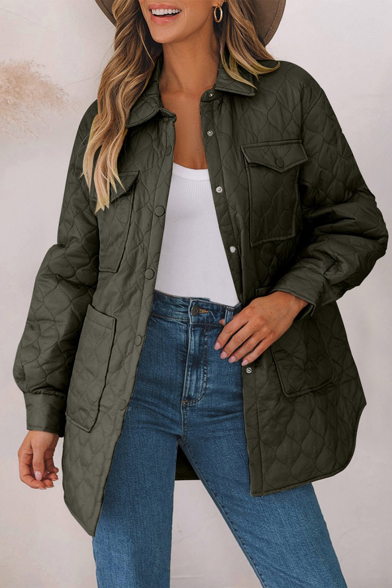 Snap Down Collared Winter Coat - Outerwear
