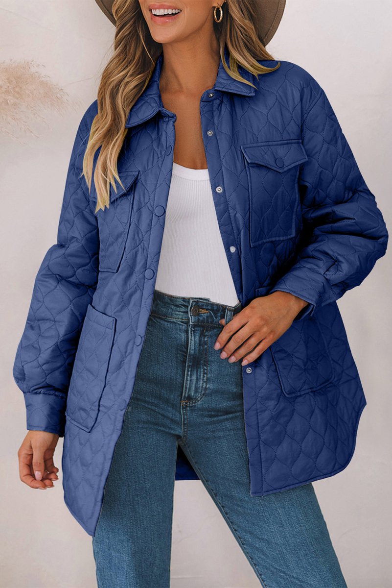 Snap Down Collared Winter Coat - Outerwear