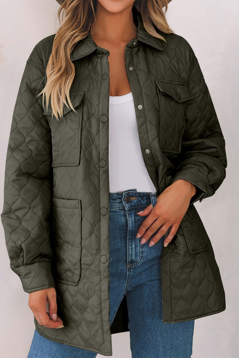 Snap Down Collared Winter Coat - Outerwear