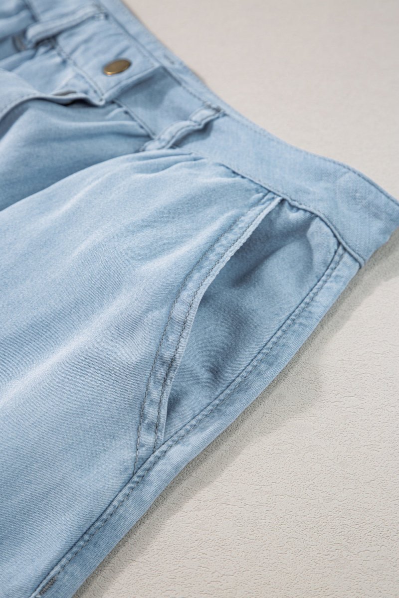 Snap Down High Waist Denim Skirt - Bottoms