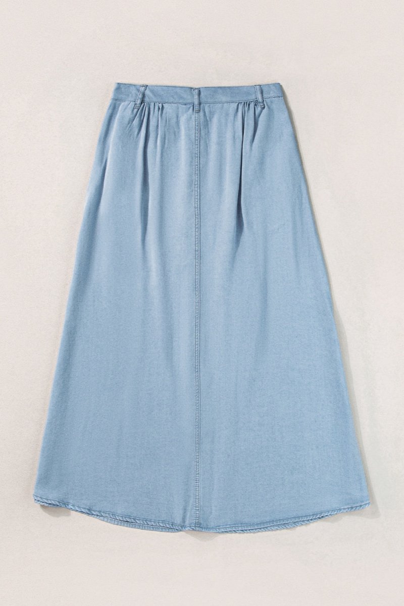 Snap Down High Waist Denim Skirt - Bottoms