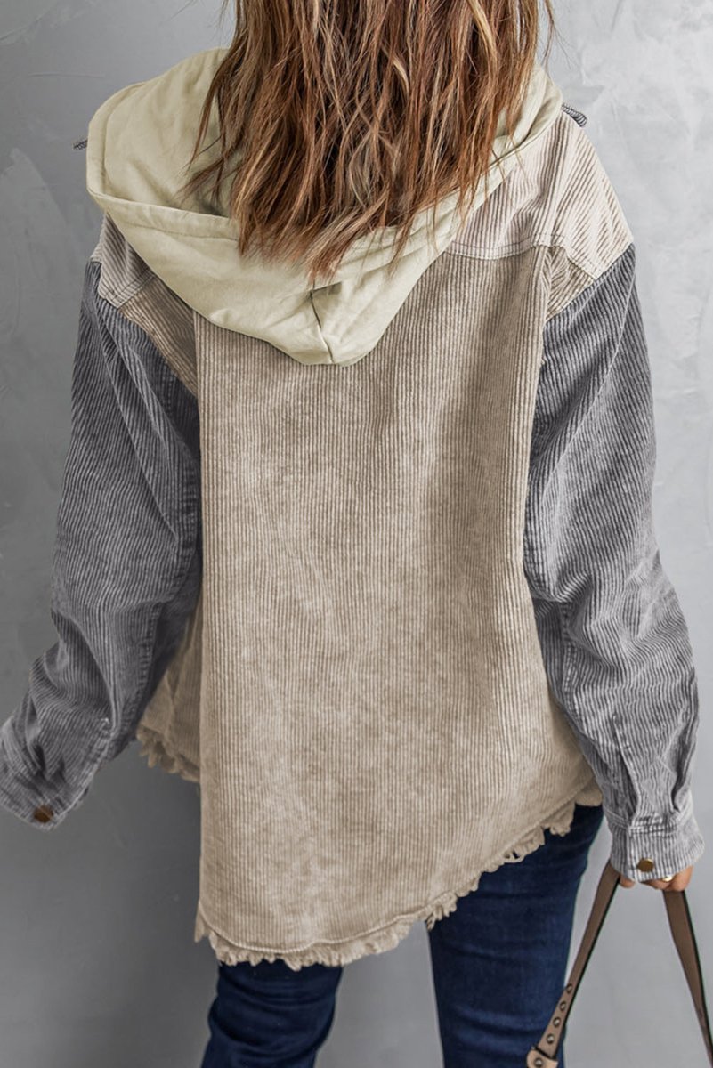 Snap Front Hooded Corduroy Shacket - Outerwear