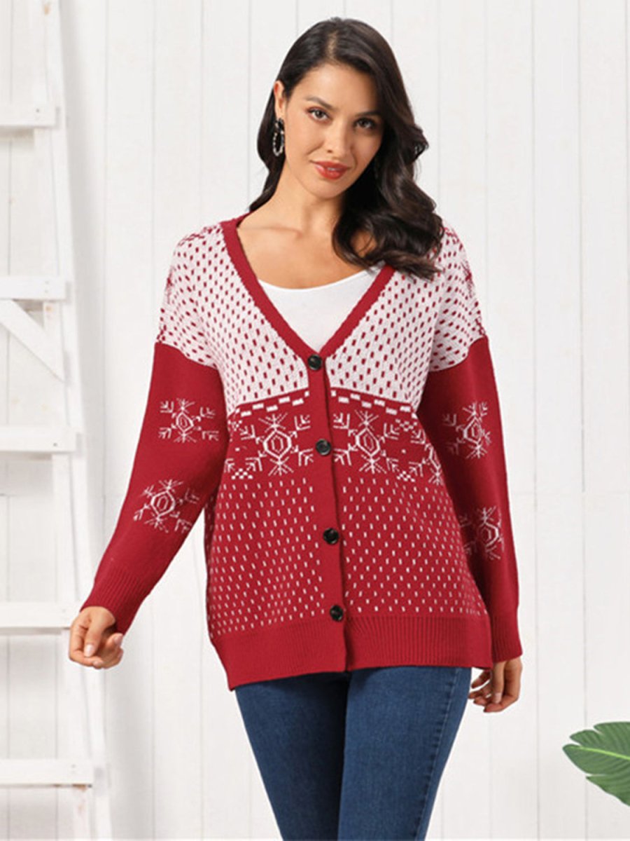 Snowflake Button Down Cardigan - Outerwear