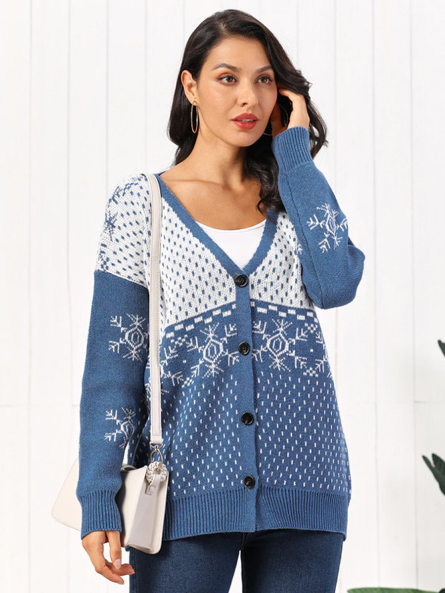Snowflake Button Down Cardigan - Outerwear