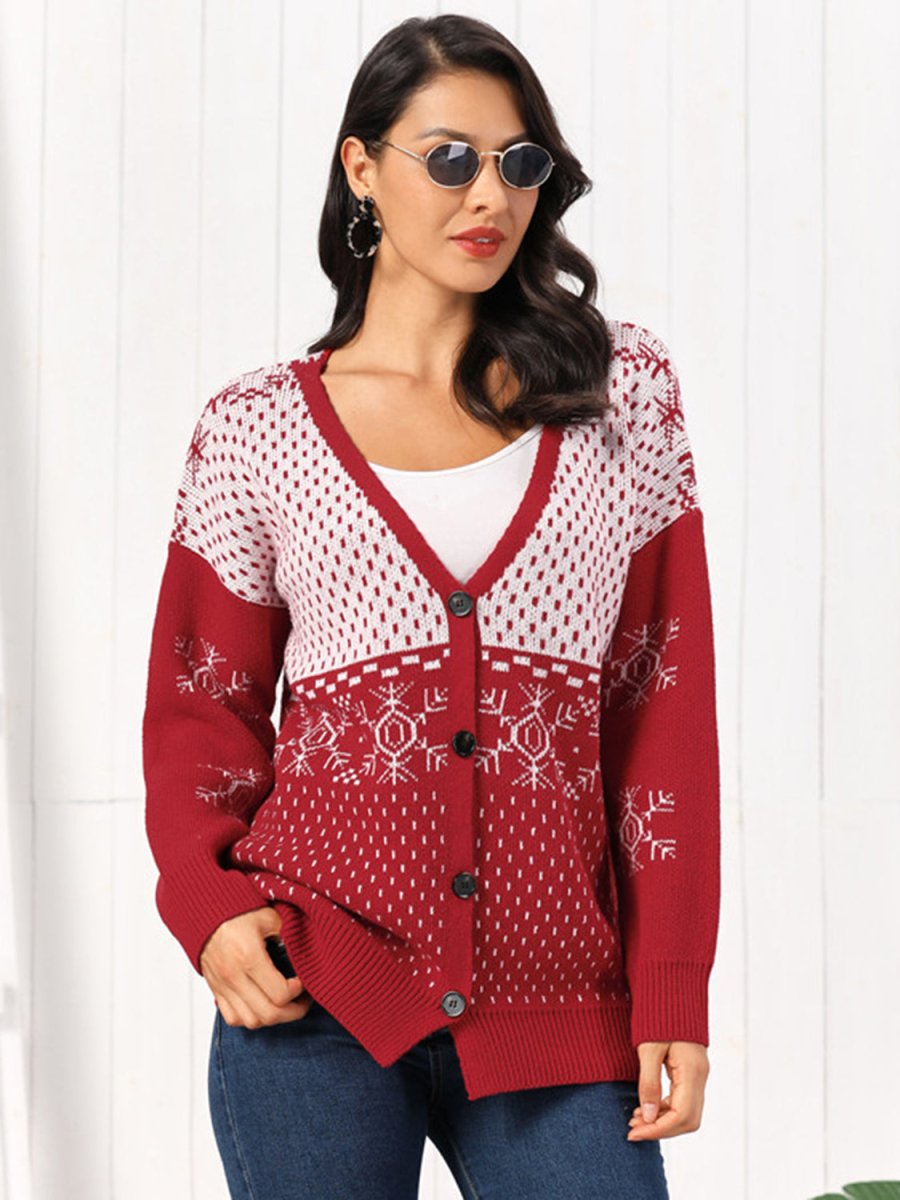Snowflake Button Down Cardigan - Outerwear
