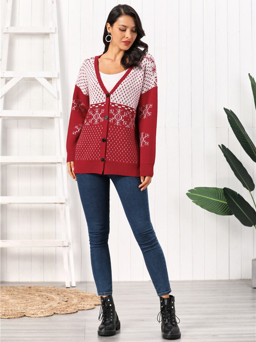 Snowflake Button Down Cardigan - Outerwear