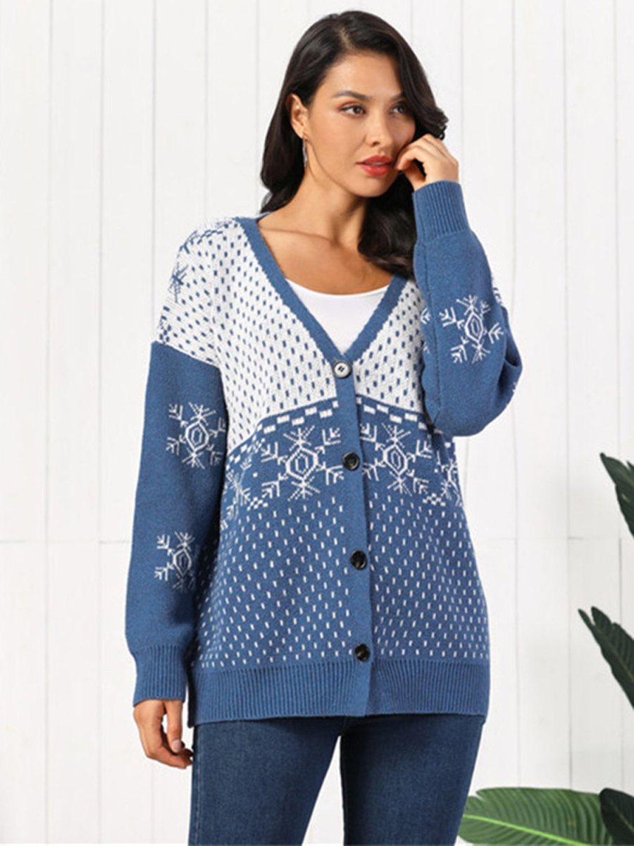 Snowflake Button Down Cardigan - Outerwear