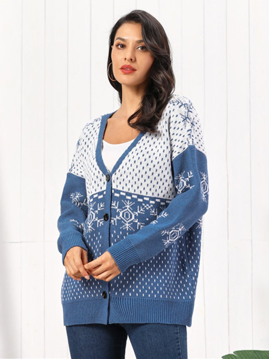 Snowflake Button Down Cardigan - Outerwear