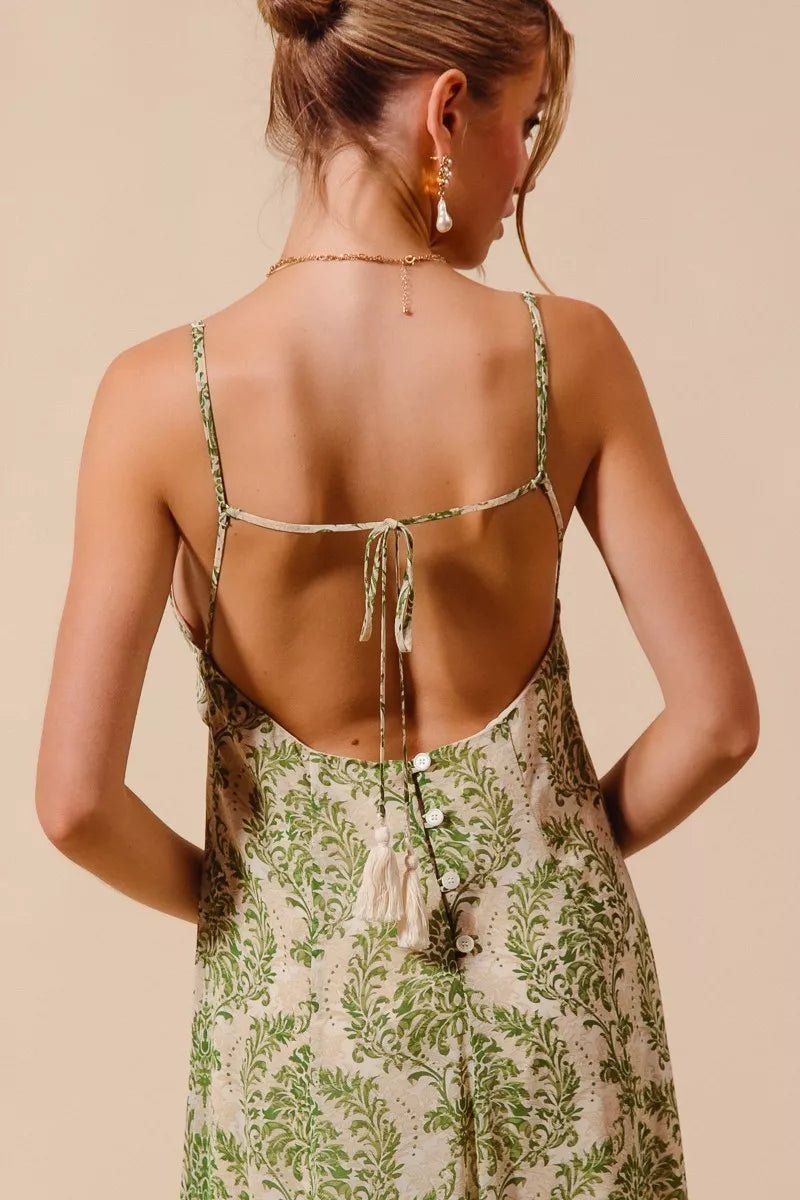 SO ME Damask Floral Summer Maxi Flowy Dress With Open Back - 