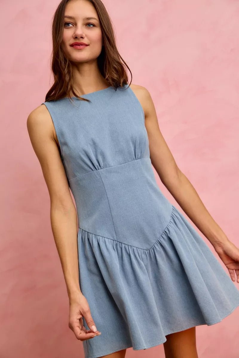 SO ME Fit And Flare Sleeveless Denim Mini Dress - 
