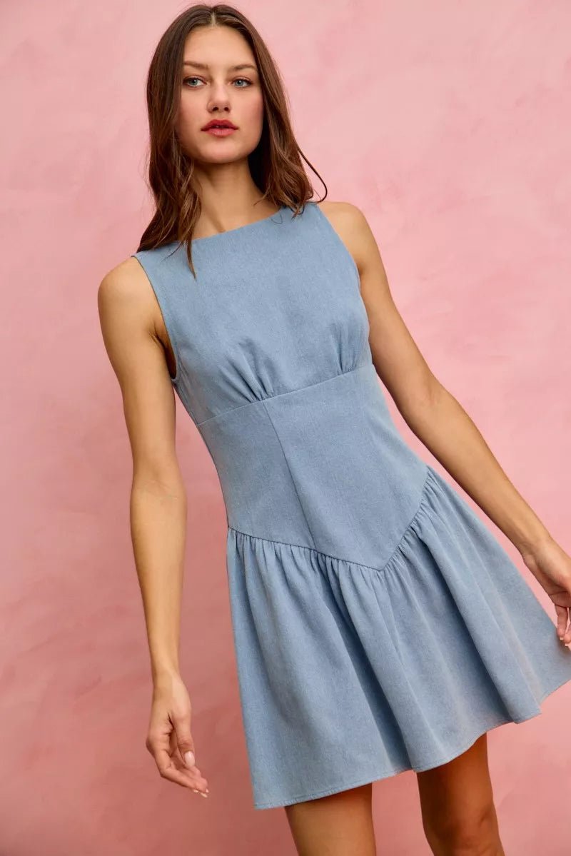 SO ME Fit And Flare Sleeveless Denim Mini Dress - 