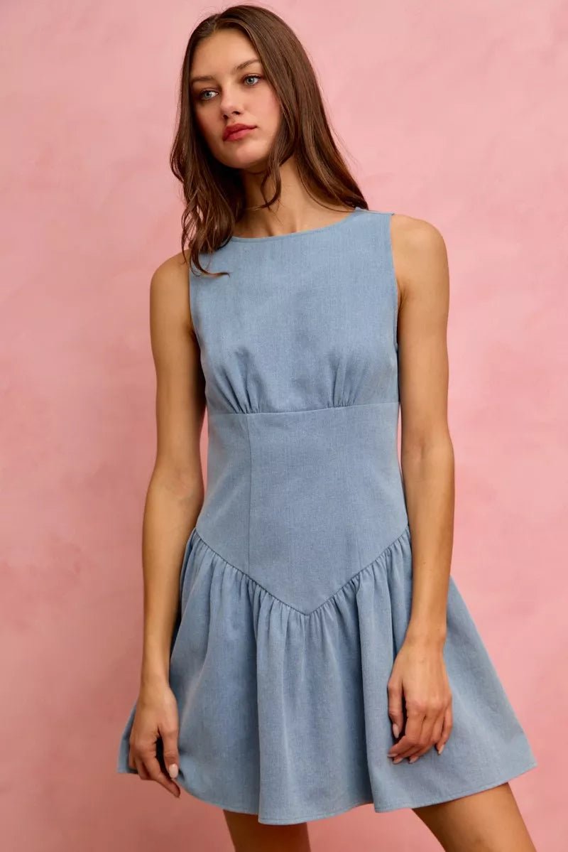 SO ME Fit And Flare Sleeveless Denim Mini Dress - 