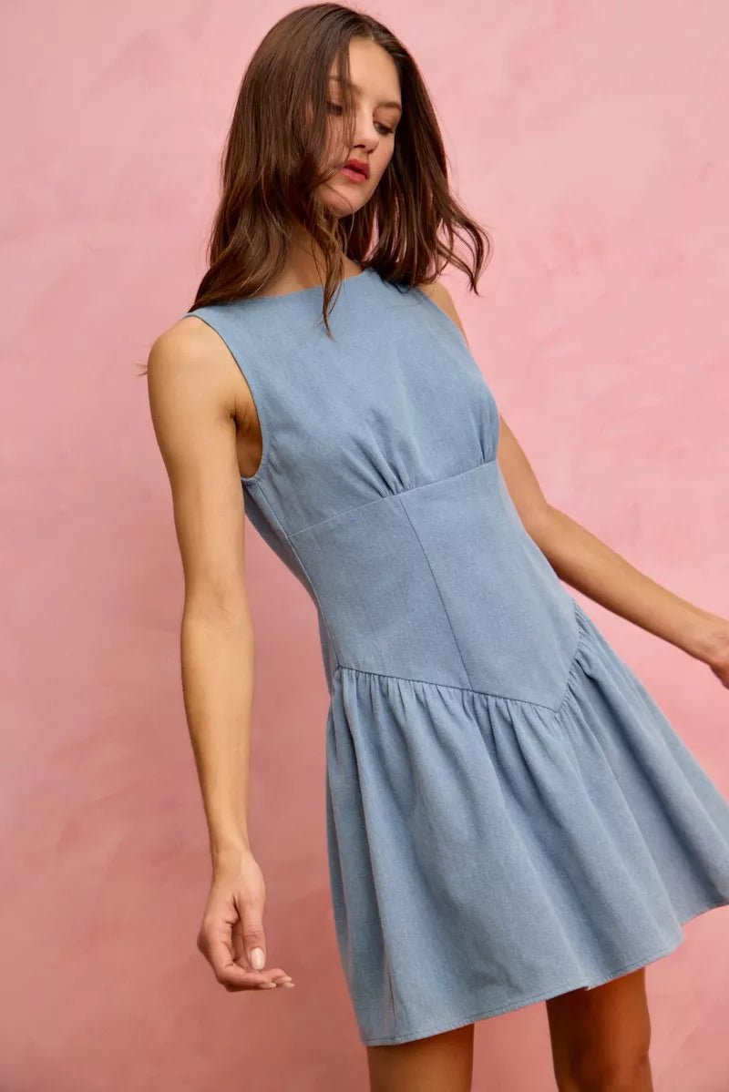 SO ME Fit And Flare Sleeveless Denim Mini Dress - 