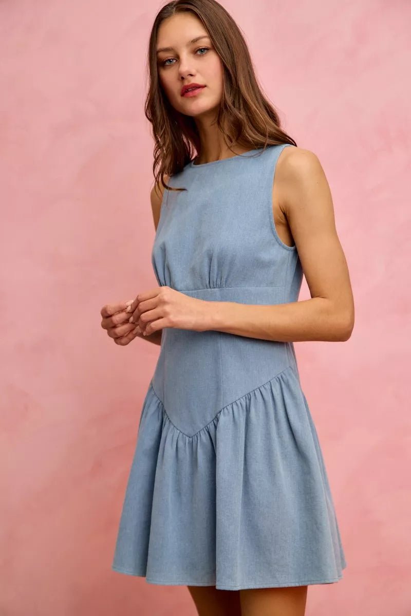 SO ME Fit And Flare Sleeveless Denim Mini Dress - 
