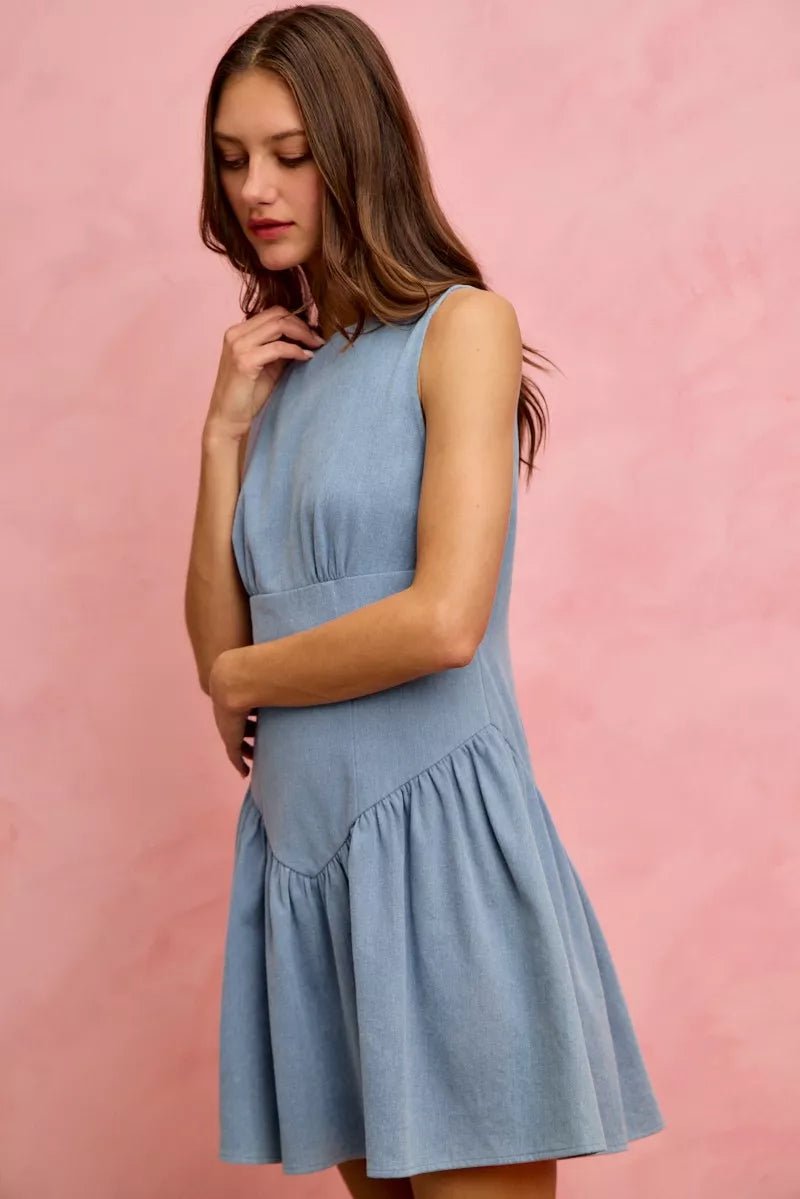 SO ME Fit And Flare Sleeveless Denim Mini Dress - 