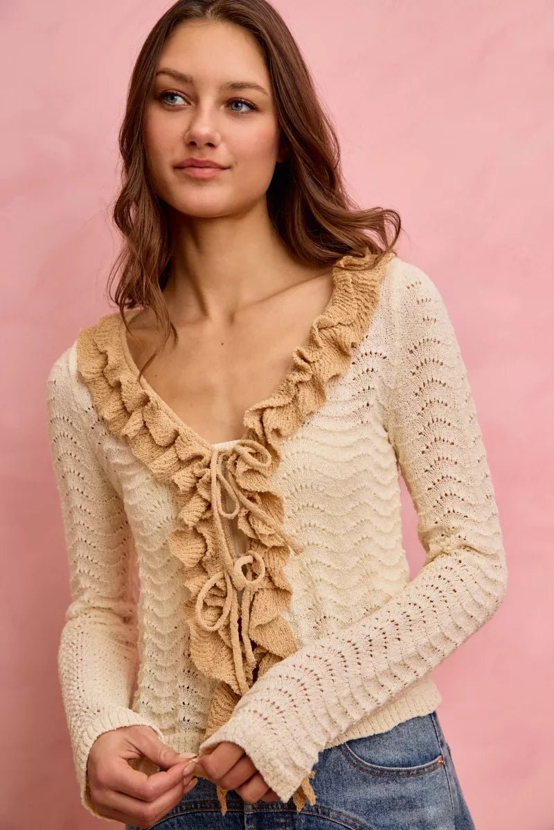 SO ME Pointelle Texture Lightweight Sweater Cardigan - 