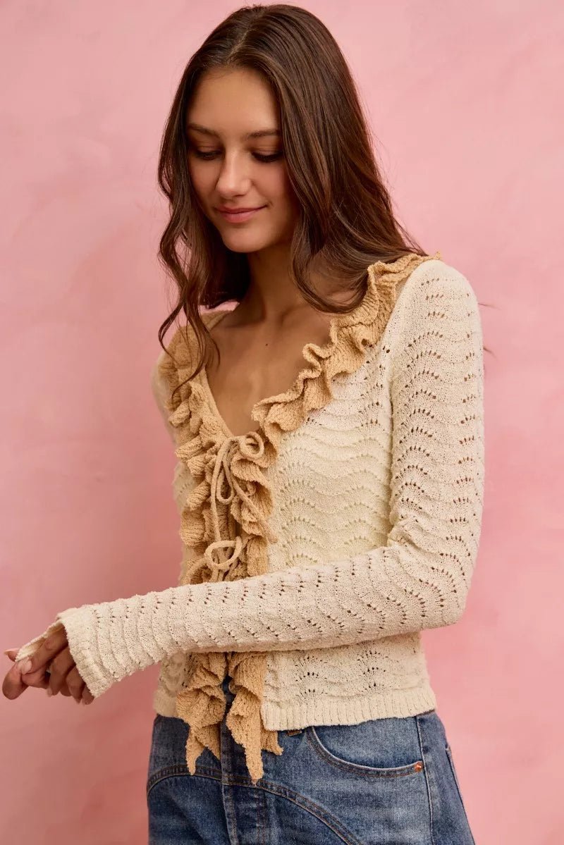 SO ME Pointelle Texture Lightweight Sweater Cardigan - 