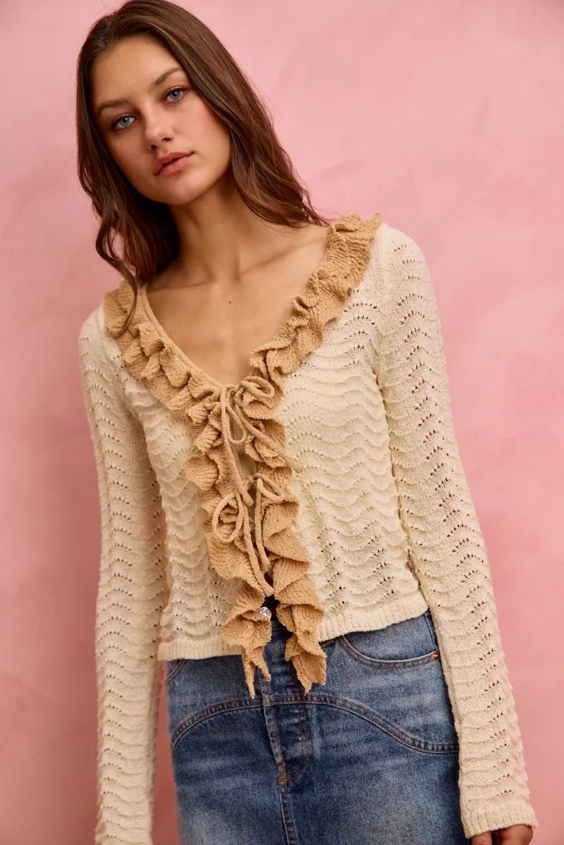 SO ME Pointelle Texture Lightweight Sweater Cardigan - 